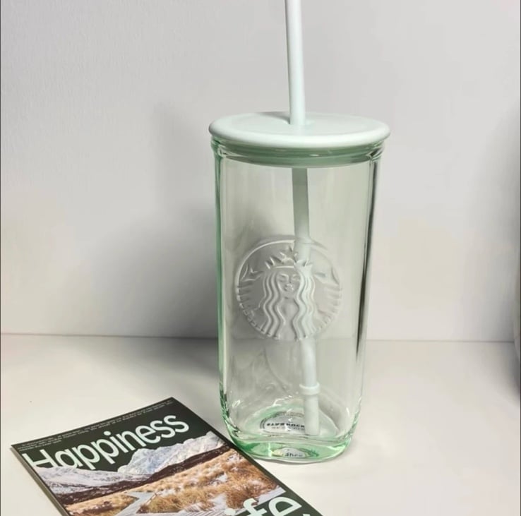 Starbucks Mint Green triangle glass cup 16oz