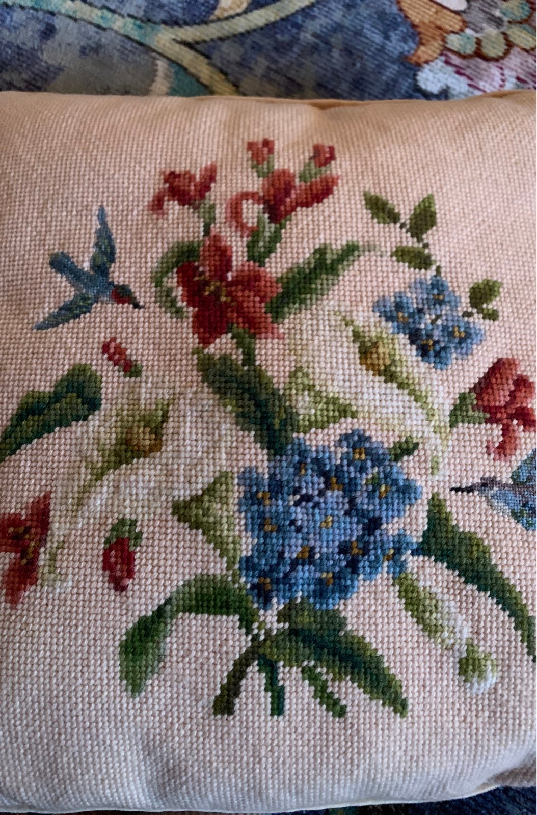 Set of two cross stitch pillows