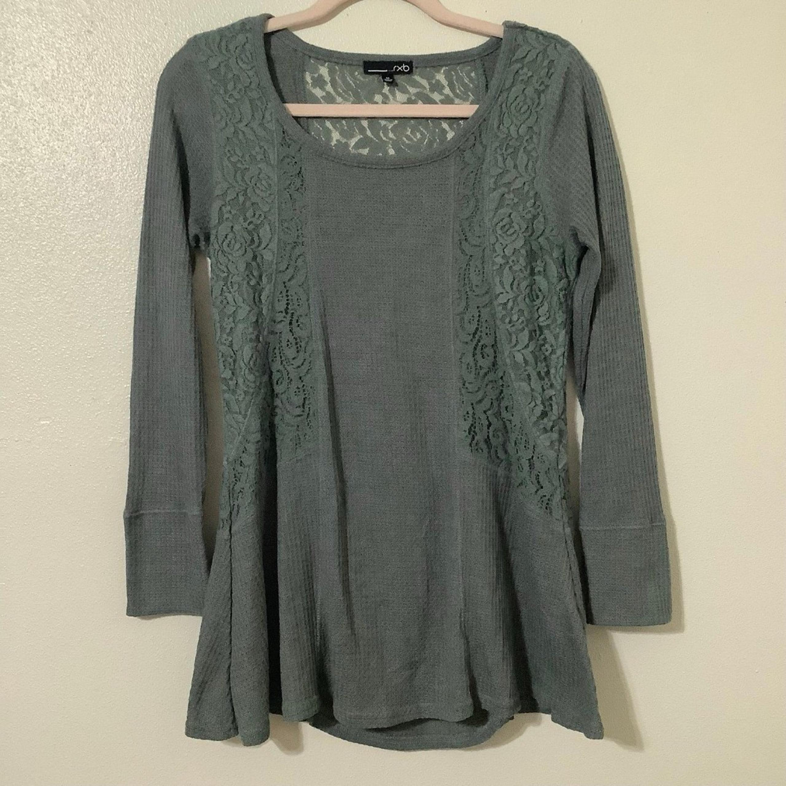 RXB Sage Green Fairycore Fairy Grunge Lace Waffle Knit Slouchy Blouse Sz Medium