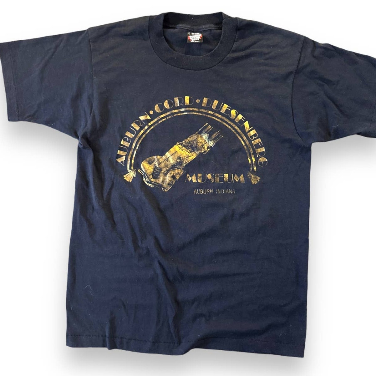 Vintage 90s Duesenberg Car Museum Single Stitch Thin Black Gold Screen Stars