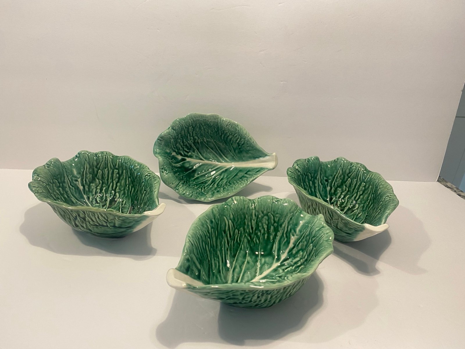 Vintage SECLA Majolica Cabbage Leaf Set Of 4 Serving Bowls 7”