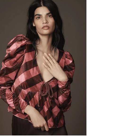 Anthropologie Maeve Velvet Babydoll Top new with tag size S