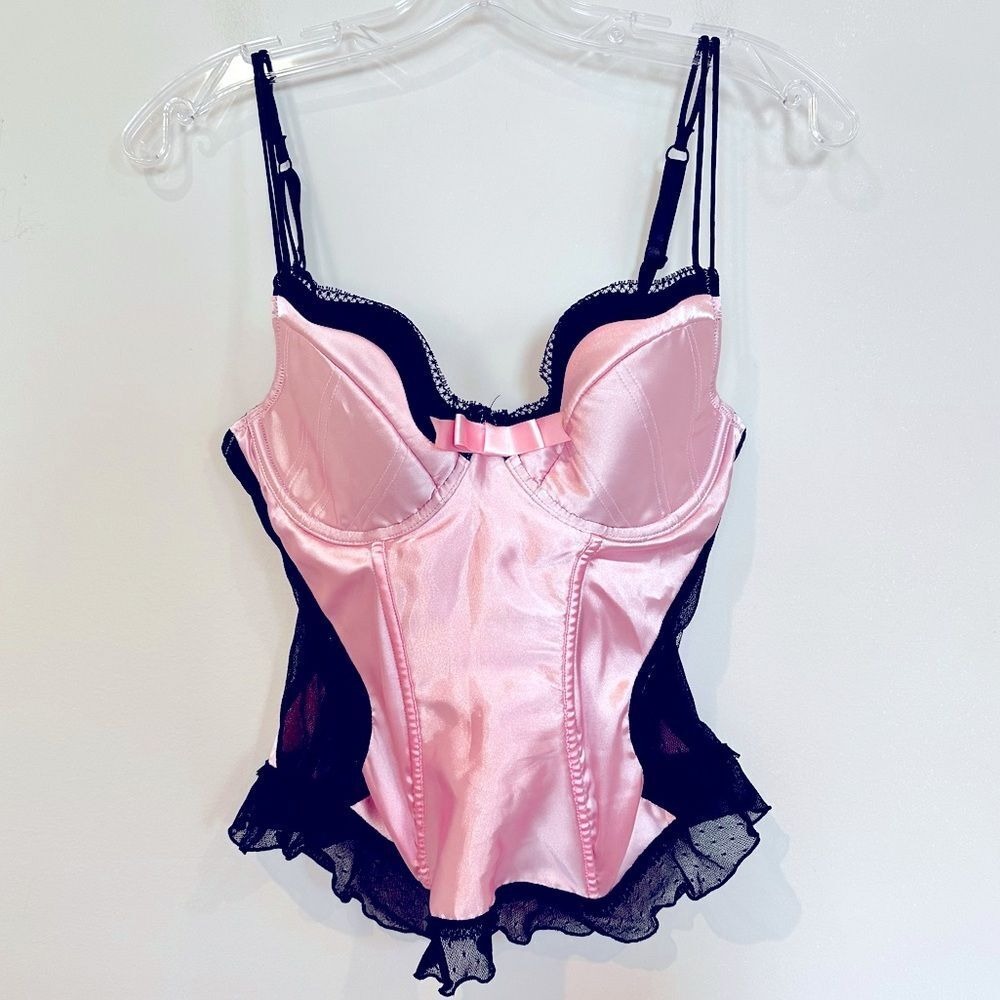 Victoria's Secret Sexy Little Things Bustier Corset Women's 36C Pink Black Retro