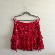 Tanya Taylor Red Floral Silk Abby Skirt Size 12