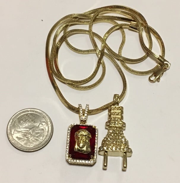 14K gold plated iced out double pendant chain