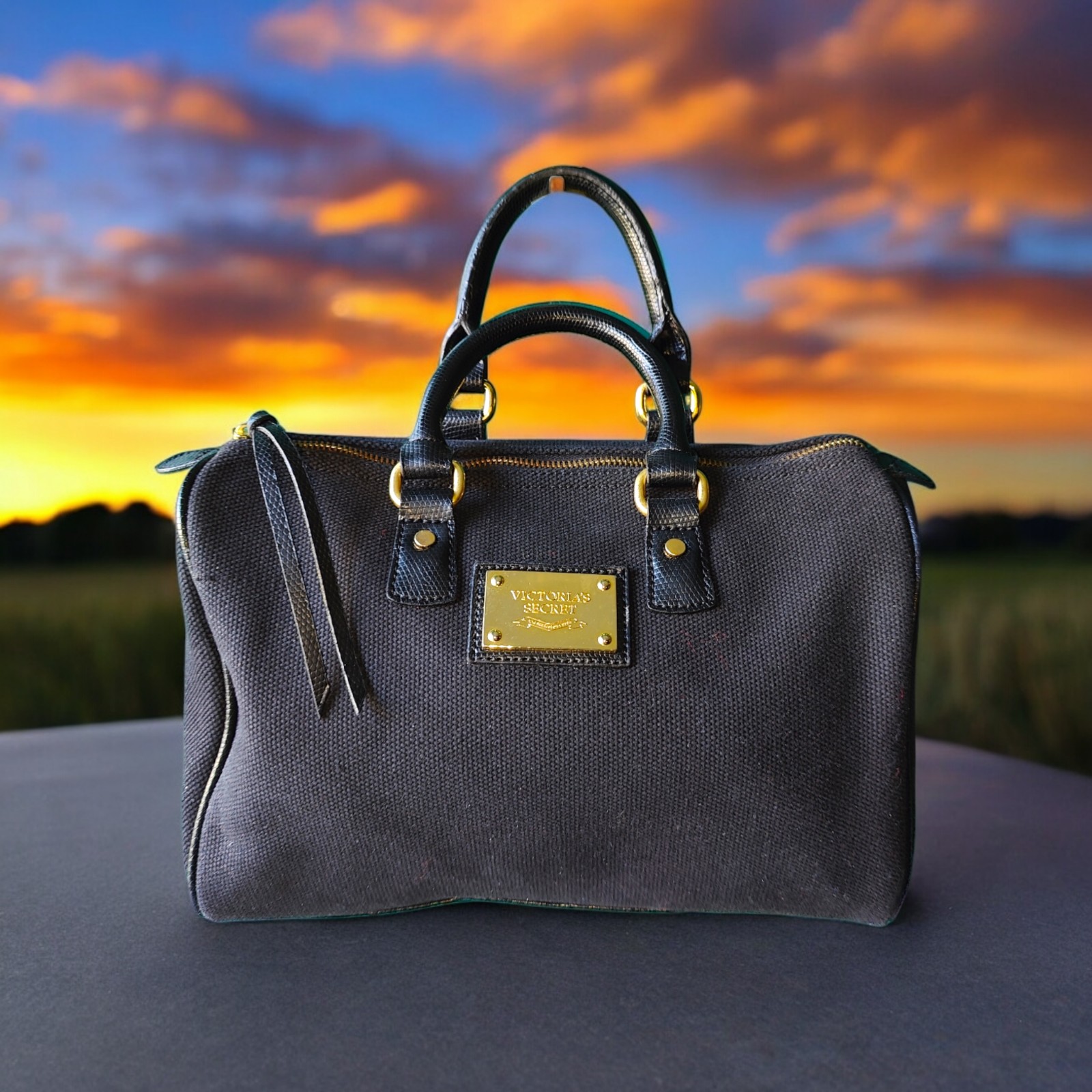 Victoria secret black leather bag sale
