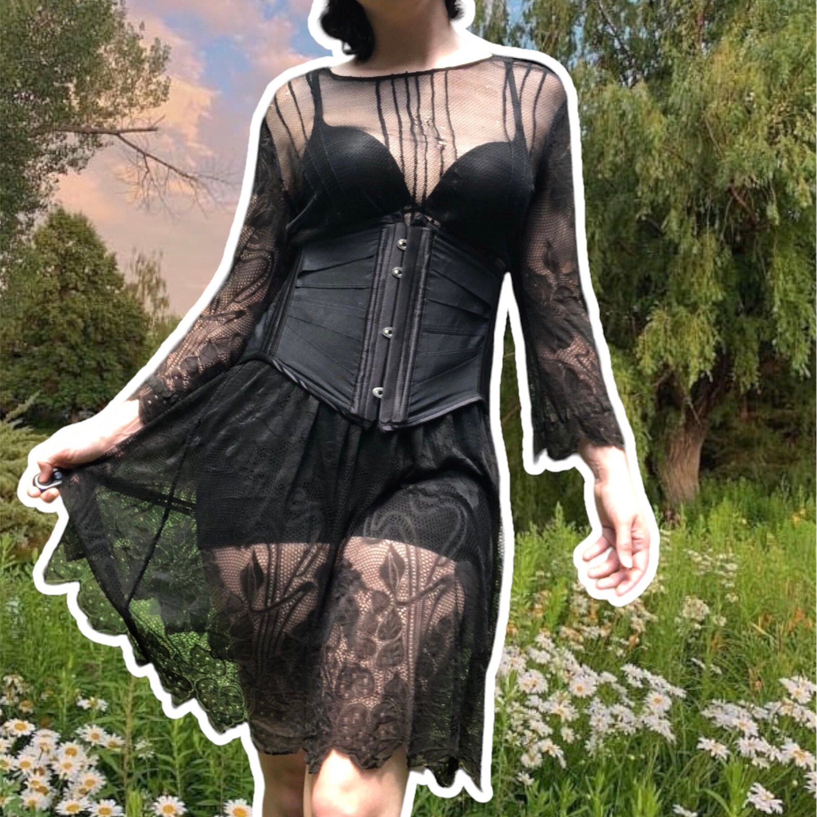 Thrashed True Vintage Antique Black Lace Mourning Dress