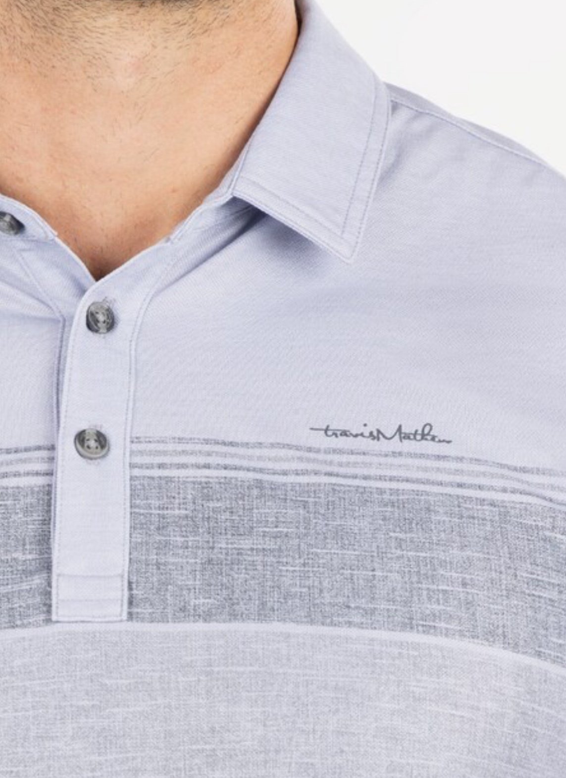 Men’s new Travis Mathew grey polo shirt size S Small Miss the Boat striped