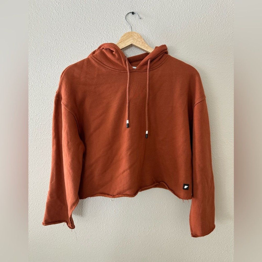 Fundamental Coast Kelly Cropped Fleece Boxy Hoodie Burnt Orange Size XS