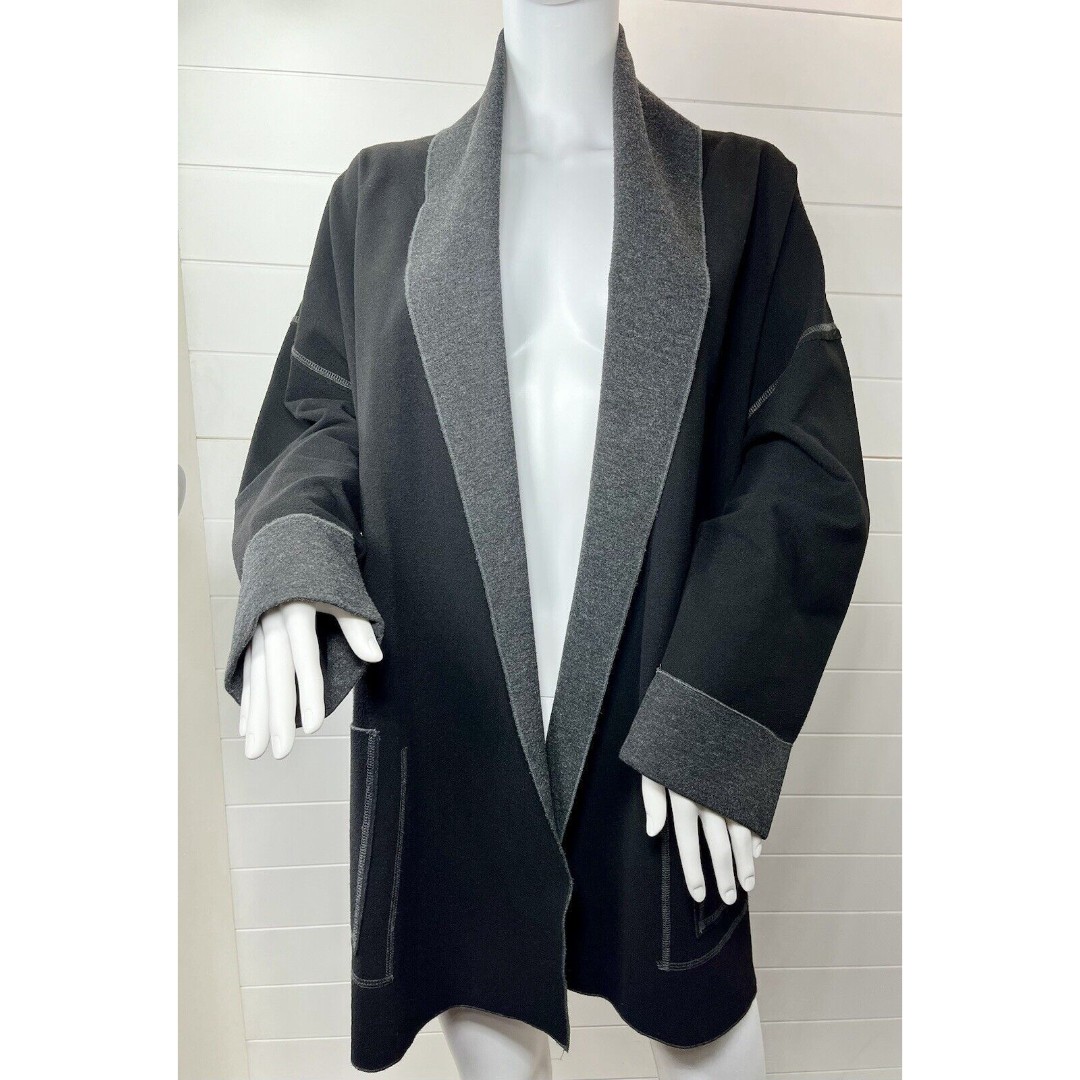 Habitat Black Brushed Fleece Shawl Neckline Oversized Open Lagenlook Jacket Med