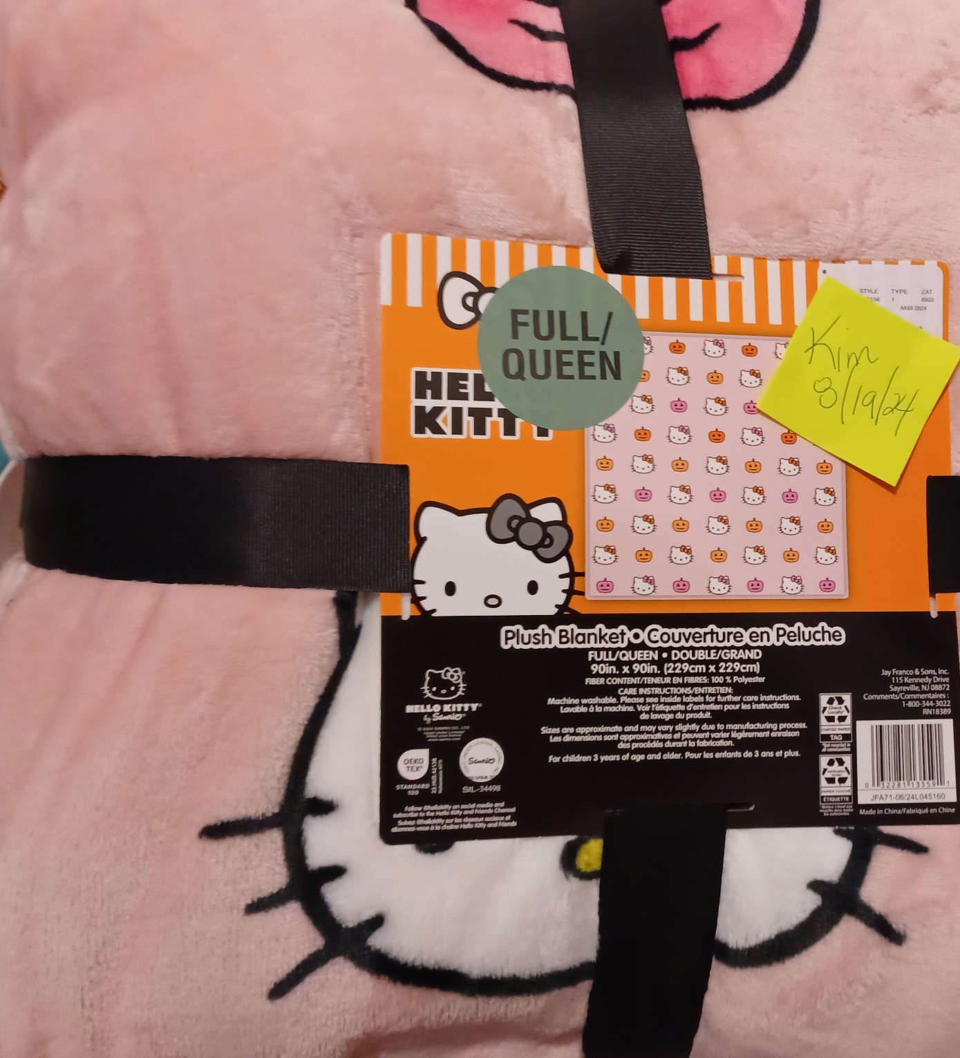 Hello Kitty halloween pumpkin jack o lantern Pink Plush Blanket queen HTF New
