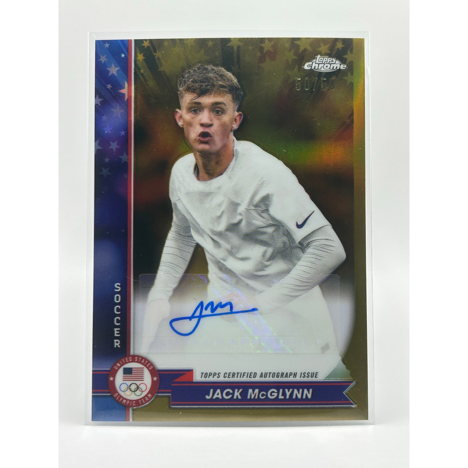 2024 Topps Chrome US Olympics Jack McGlynn Gold Refractor Auto 50/50 SP Soccer