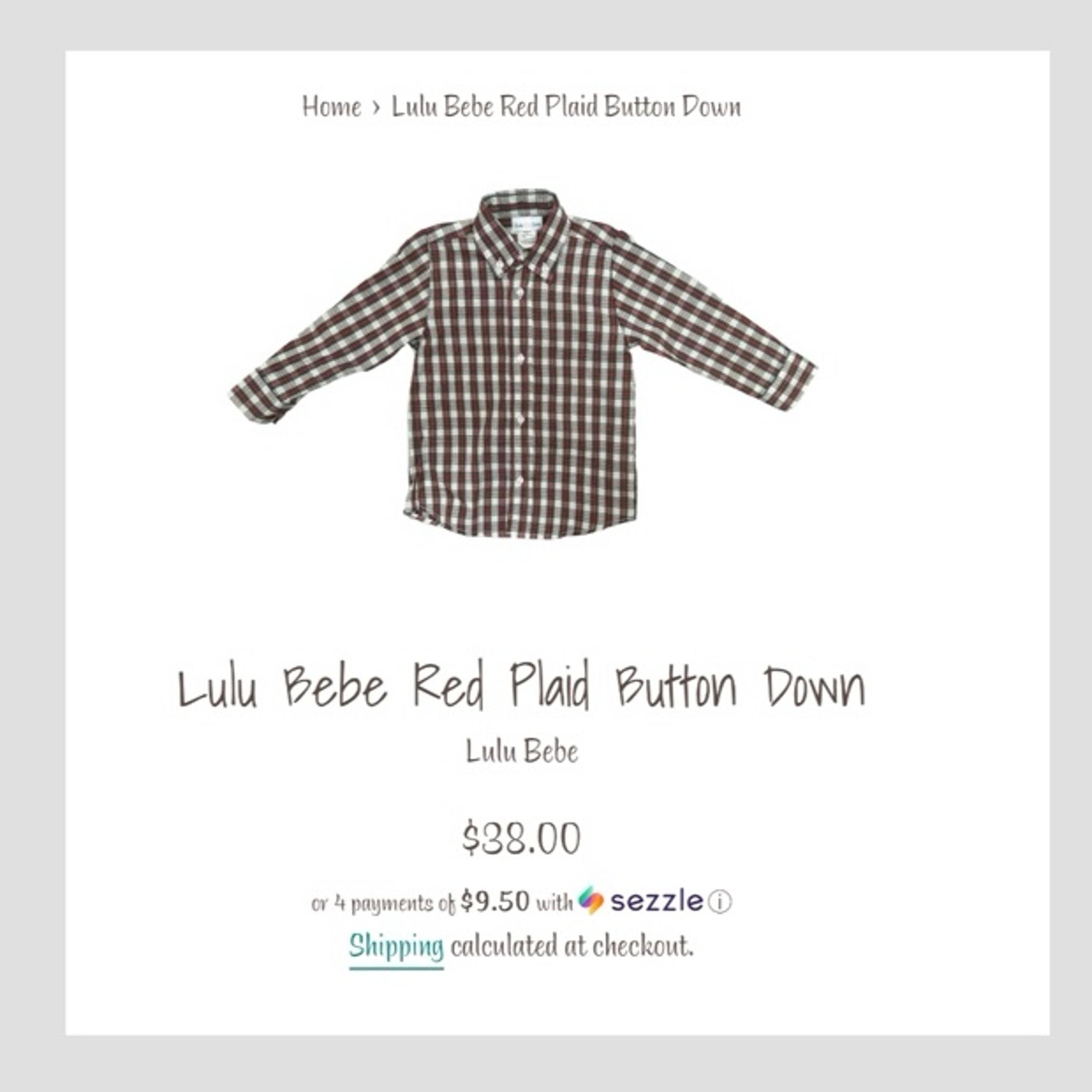 Lulu Bebe Red/Green Plaid Button Down Shirt size 8