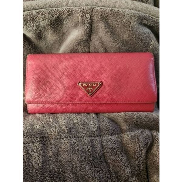 Prada Pink Saffiano Leather Continental Double Snap Long Wallet WITH INSERT AND