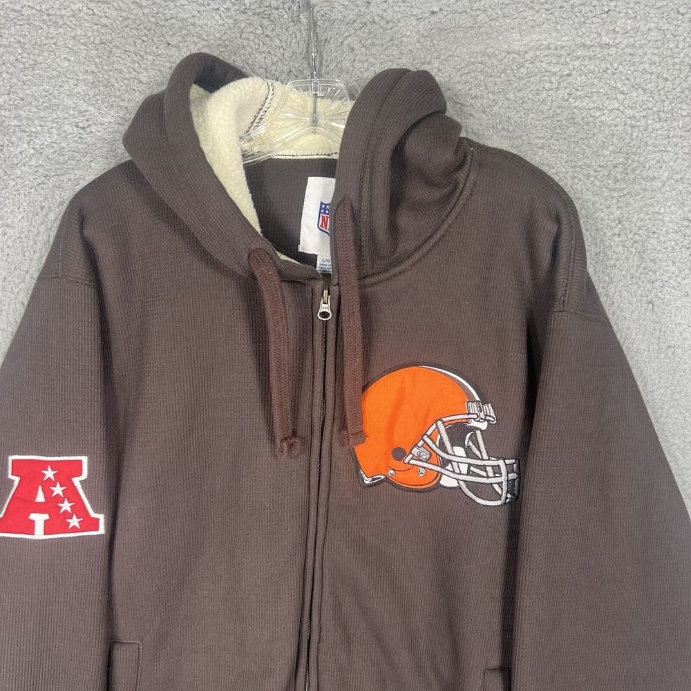 Cleveland Browns Hoodie Mens Large Brown NFL Full Zip Thermal AFC Fleece Lined