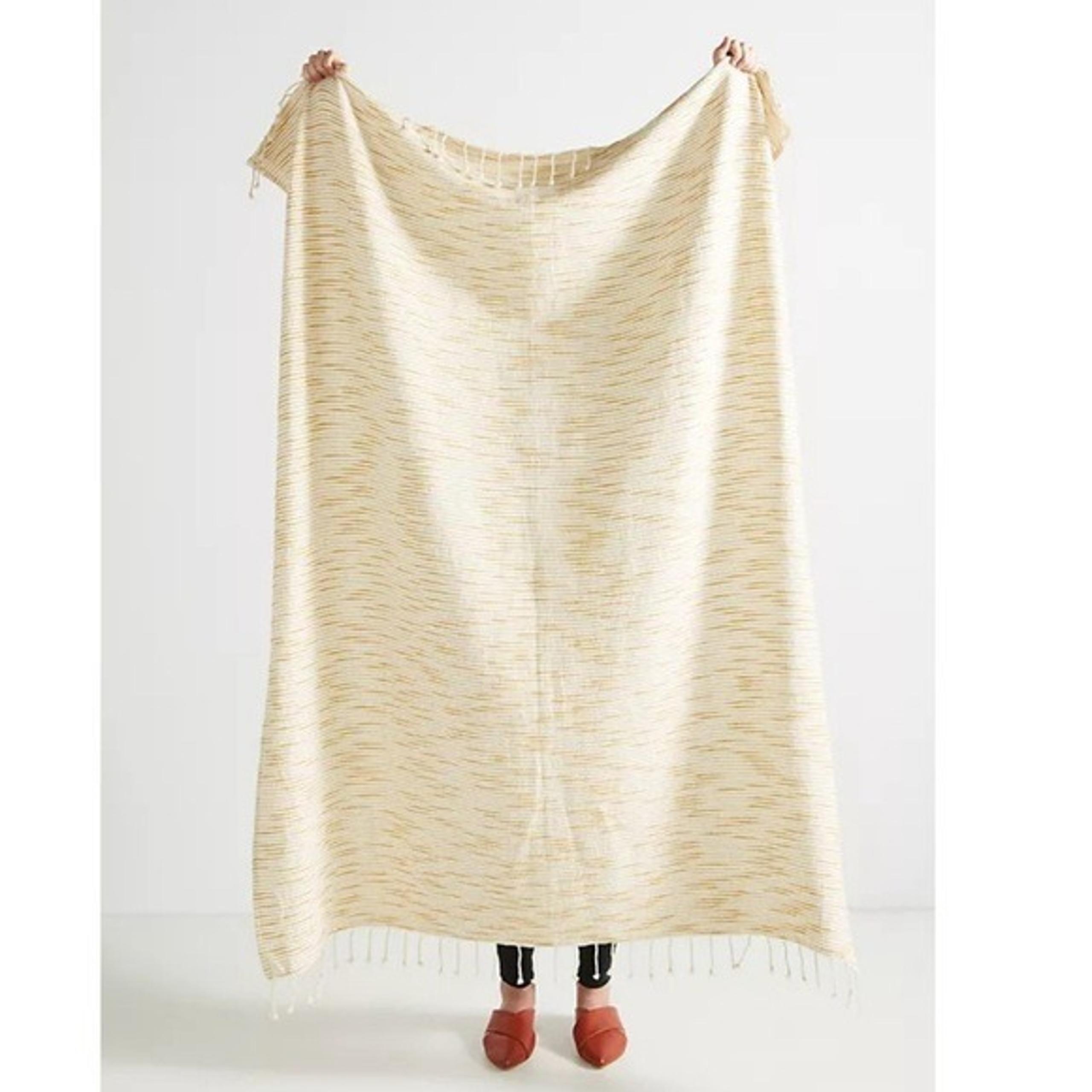 Anthropologie Tala Textured Woven Cotton Fringe Throw Blanket Yellow 50"x70"