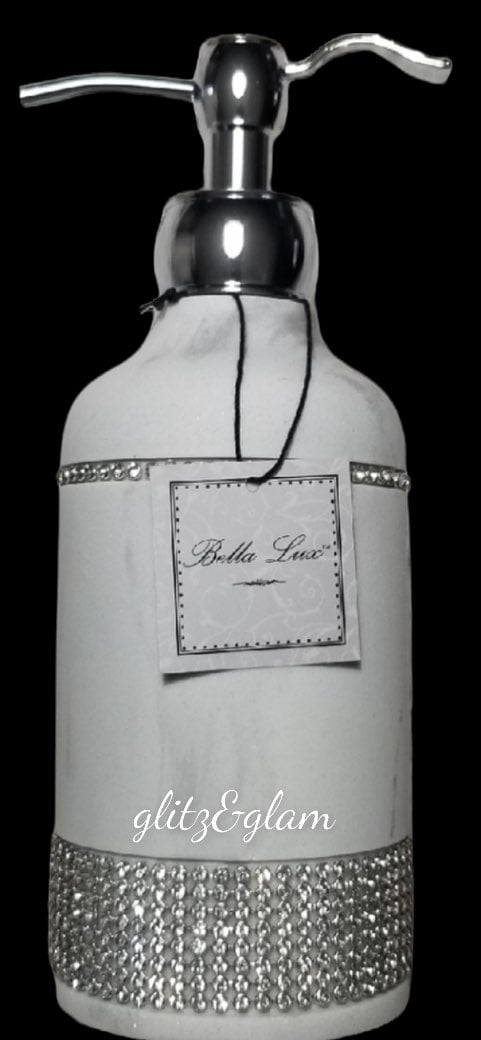 Bella Lux Soap Pump dispenser rhinestone Bling Powder Ceramic Gray Marble L