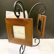 Wrought Iron Photo Tree 3 Wooden Picture Frames Fits 3x3” Photos Metal Stand