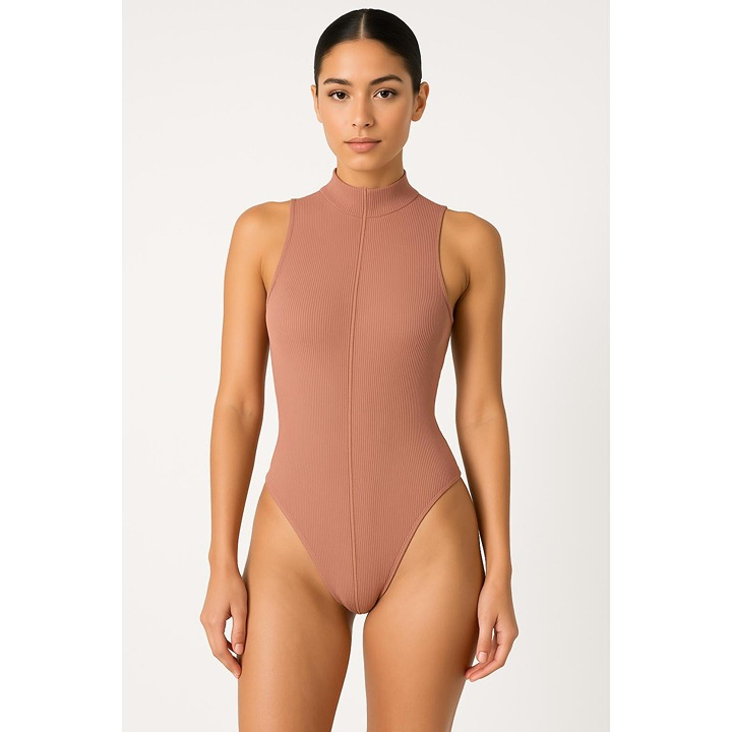 Naked Wardrobe Bodysuit Womens Extra Small Pink Sleeveless High Neck Ribbed