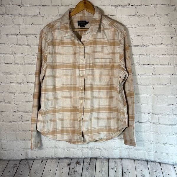 Pendleton Boyfriend Flannel Shirt Ivory/Tan Plaid TM530 Size Large