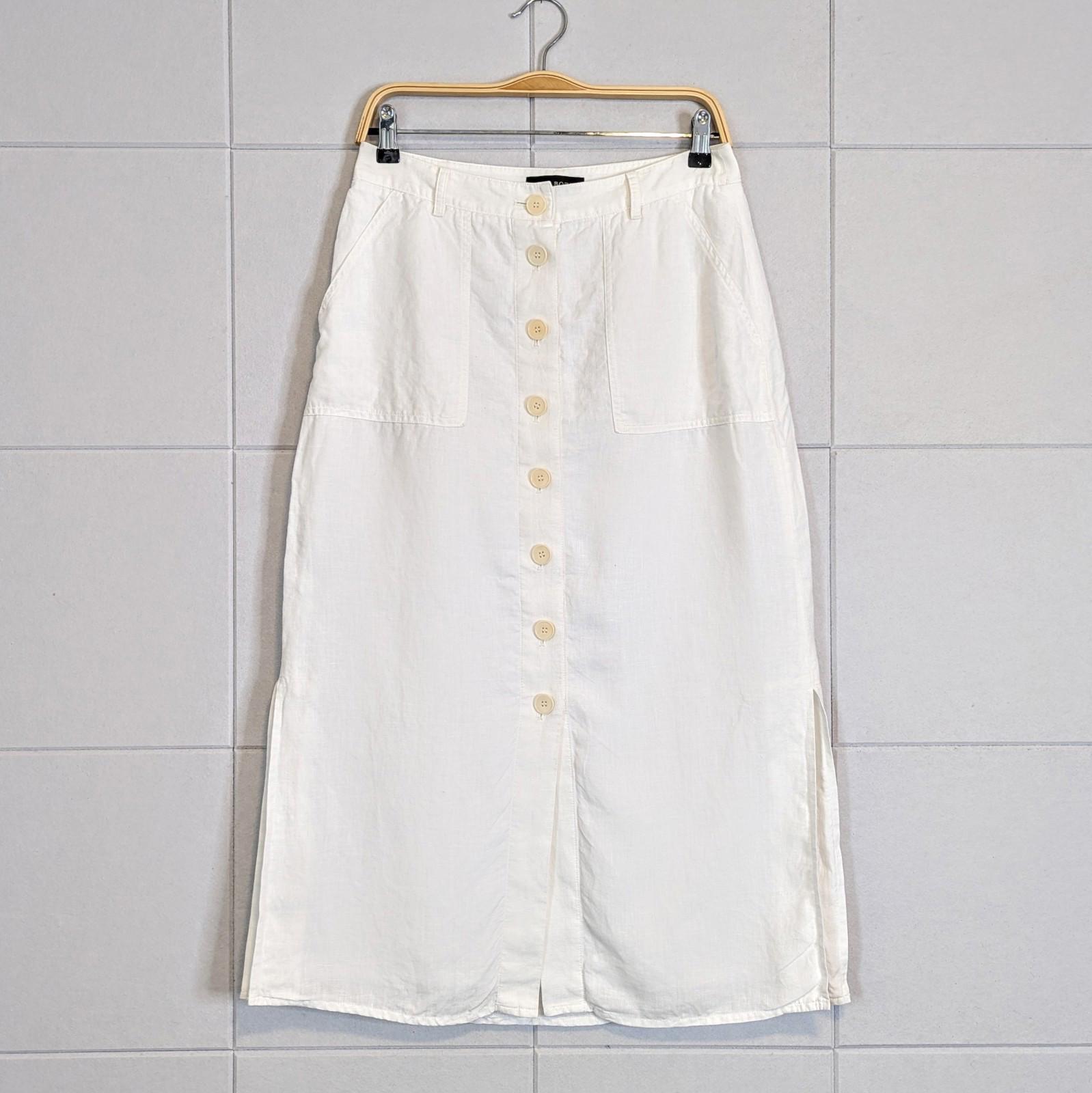 Talbots Petites 100% Linen Button Front Midi Skirt White Size 6P
