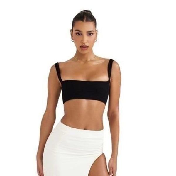 House of CB Luciana Black Bandeau Crop Top Large