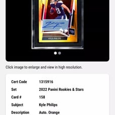 2022 Panini Rookies & Stars #158 Kyle Philips Auto Orange /199 SGC 9.5 / Auto 10