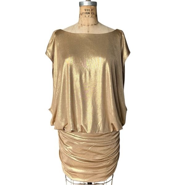 BCBGMAXAZRIA Gold Draped Dress Size L