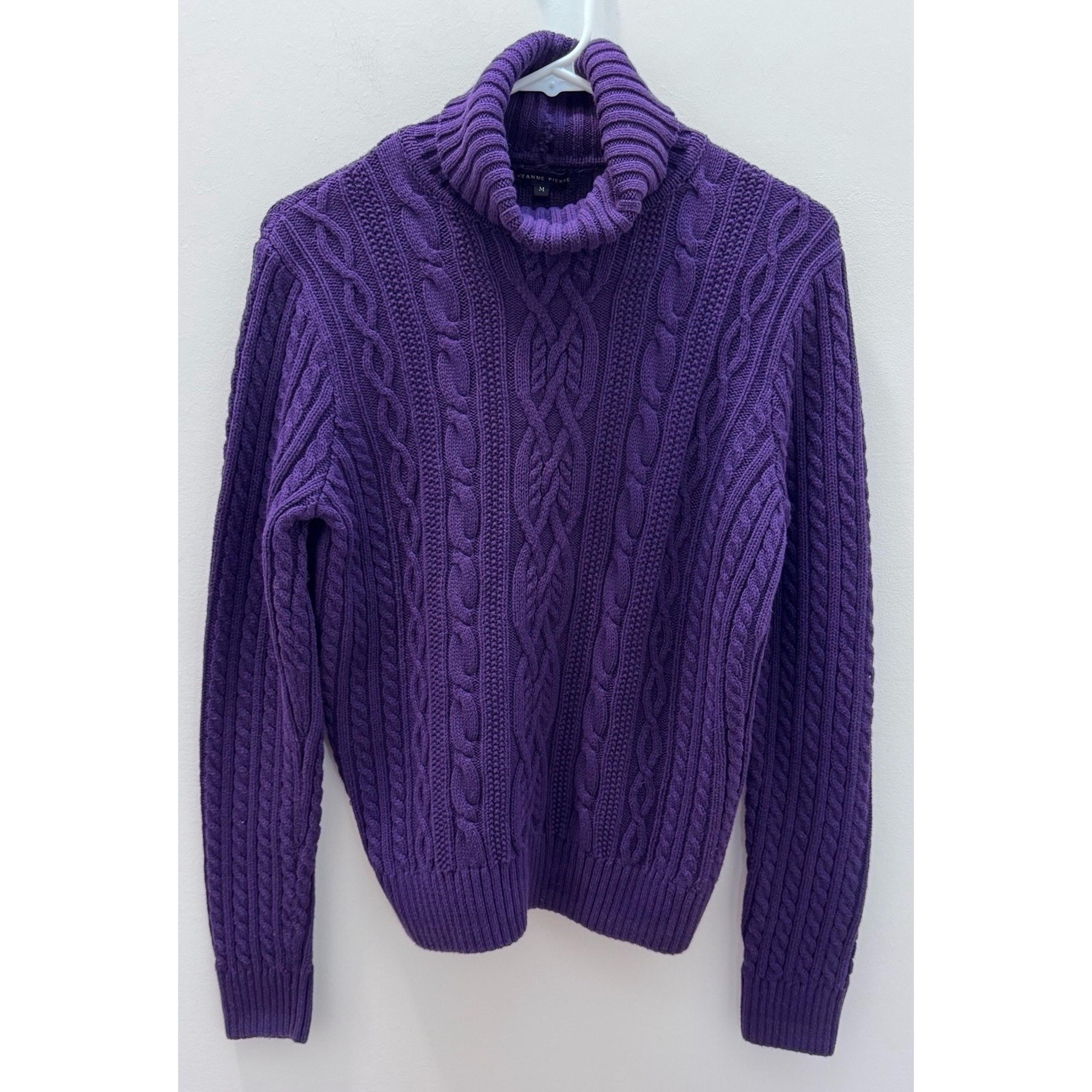 Jeanne Pierre Sweater Purple Cotton Long Sleeve Turtleneck Cable Knit Size M