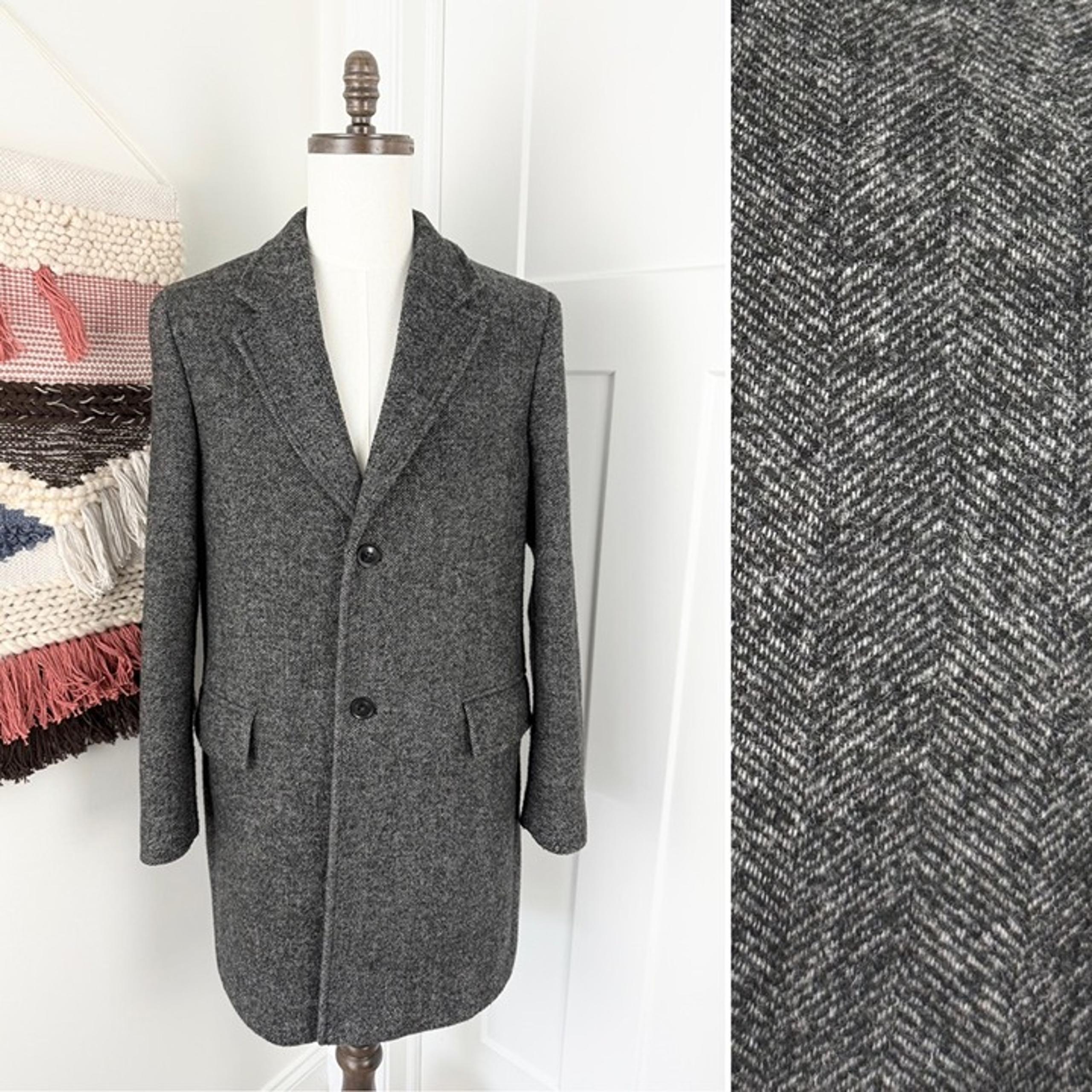 Mango Man Recycled Wool Blend Herringbone Single-Breasted Coat Grey Size M