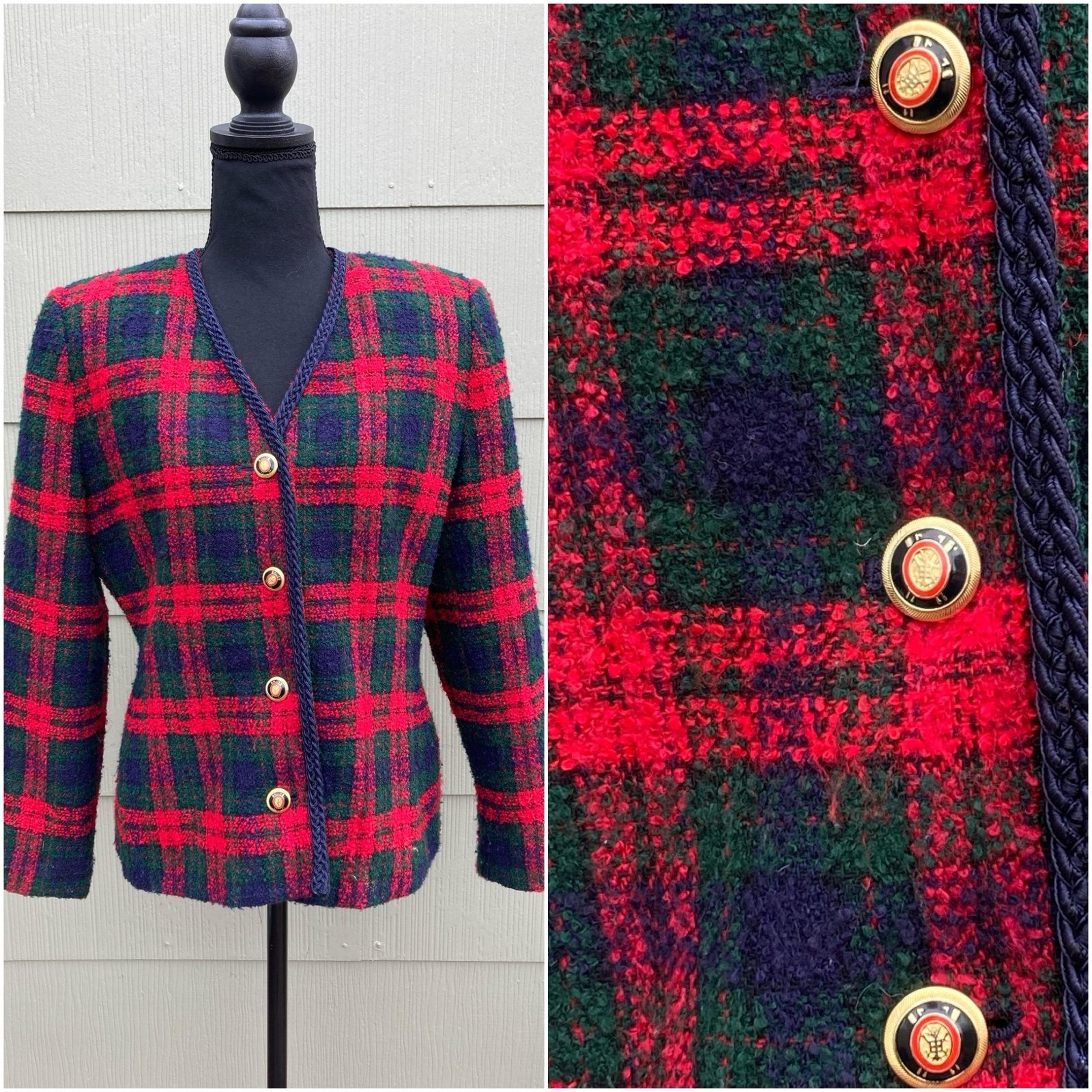 vintage Lord & Taylor Petites 80s preppy wool blend plaid button down blazer