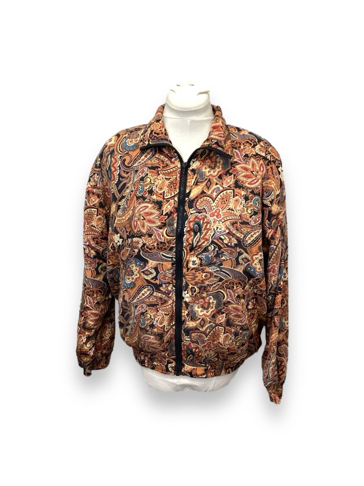 VTG Selene Paris Sport Women’s Silk Full Zip Paisley Bomber Jacket, size M