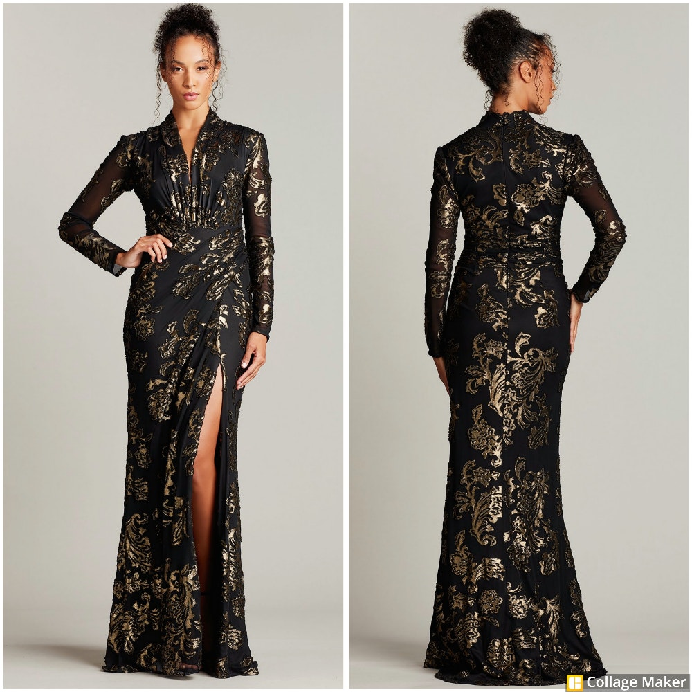 New Tadashi Shoji Banu Burnout Velvet High Slit Women's Ball Gown Women Size XS