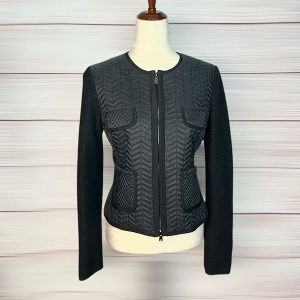 NWOT PINKO Black Short Jacket Quilted Front Full Zip size US 8