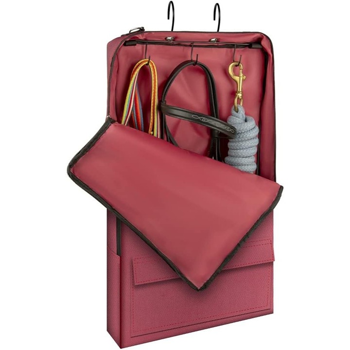 Horse Bridle Bag Carry Tote 3 Prong Rack For Halters Bridle Harness Wine Red