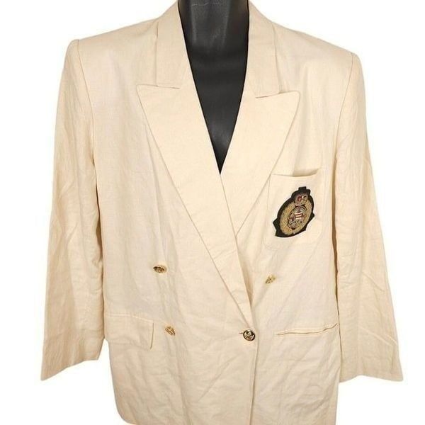 Vintage NYK Line Shipping Company Blazer Womens Size 14 90s Cream Japanese