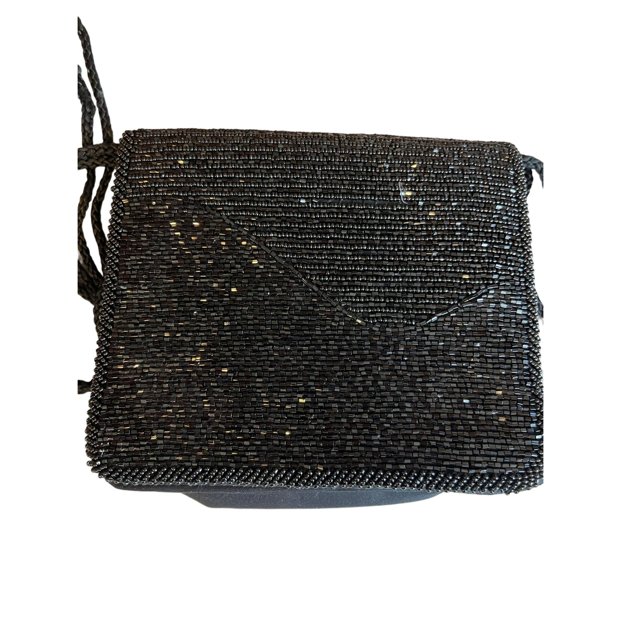 Vintage Diane Von Furstenberg beaded black satin mini bag