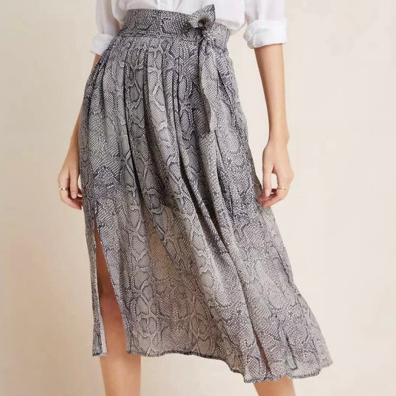 Maeve by Anthropologie Annette Midi Skirt Snake Print Blue Size 2
