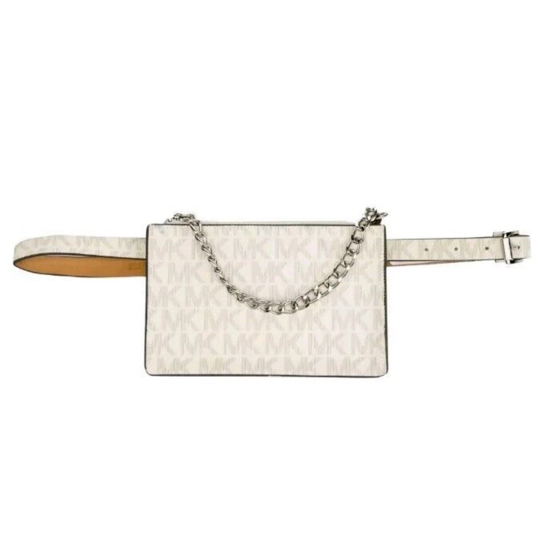 Michael Kors Belt Bag Fanny Pack White MK Monogram Signature Zipper Top Chain