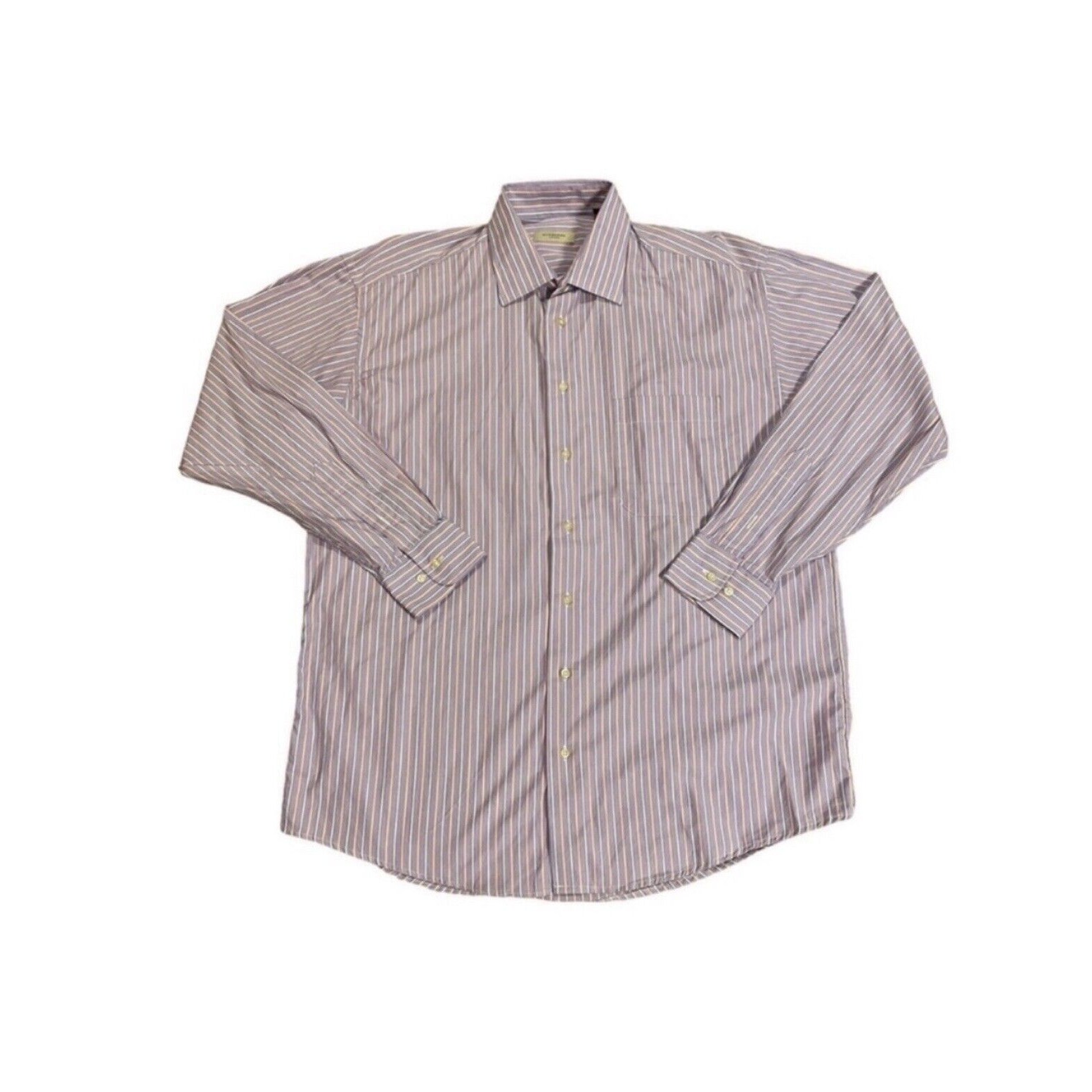 Burberry Long Sleeve Dress Shirt Purple with Orange and White Stripes Size Large