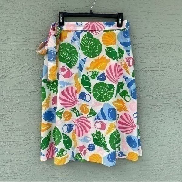 Vintage Pop-O Florida Sz L Pastel Shells Wrap Around Skirt