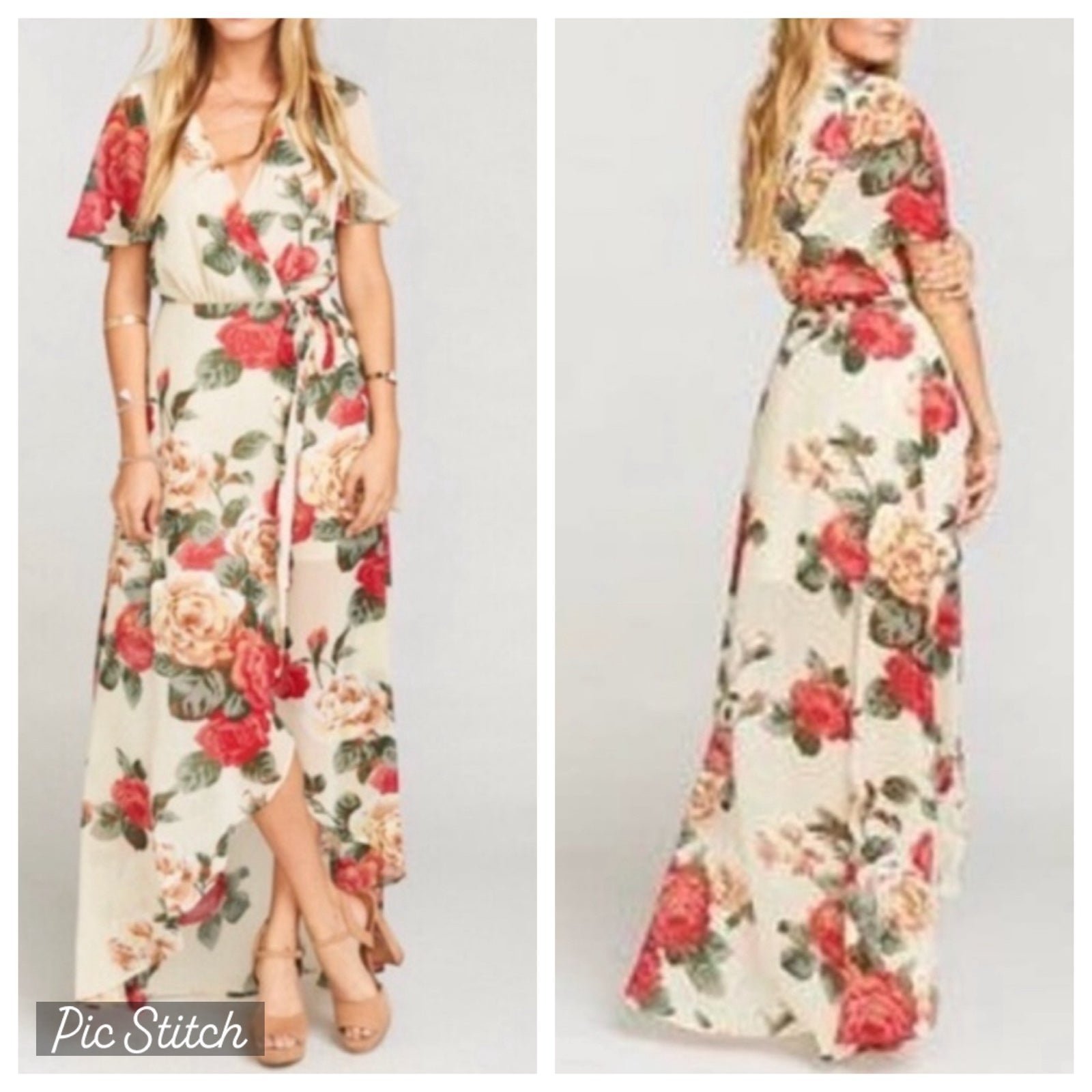 Show Me Your Mumu Sophia Wrap Dress Maxi High Low Roses Women's Sz Medium