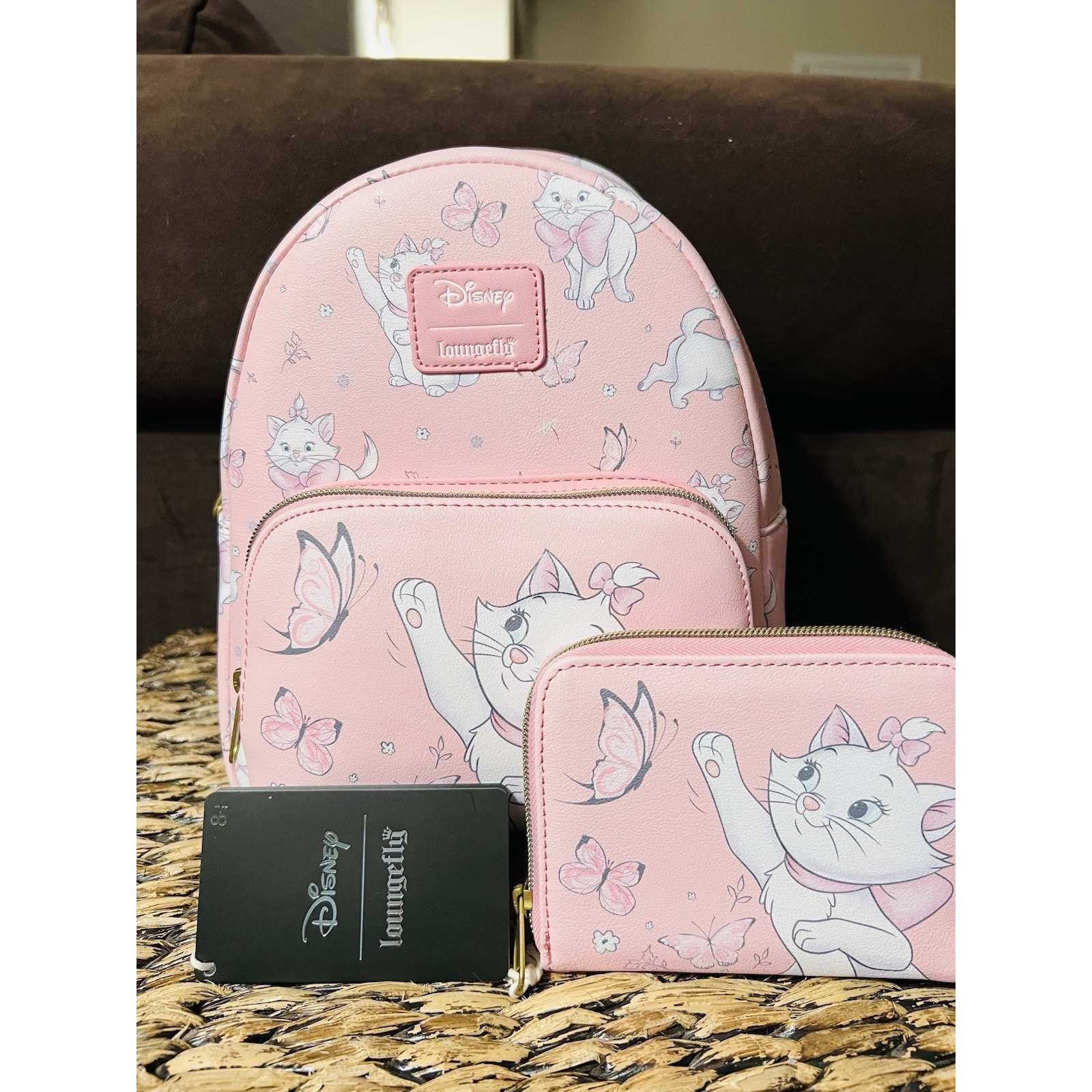 LOUNGEFLY Disney The Aristocats Marie Butterfly Mini Backpack & Wallet SET