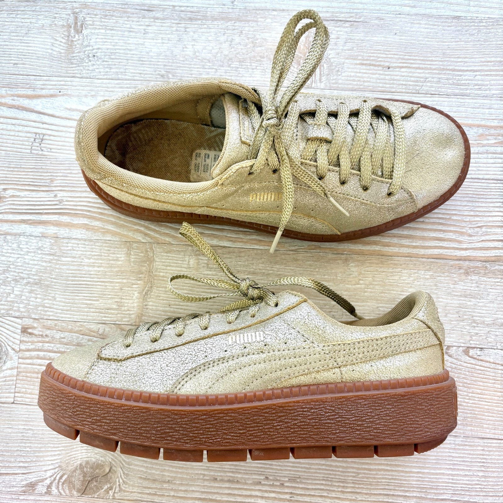 Puma Women's Basket Platform Trace Sneakers Metallic Gold Size 8