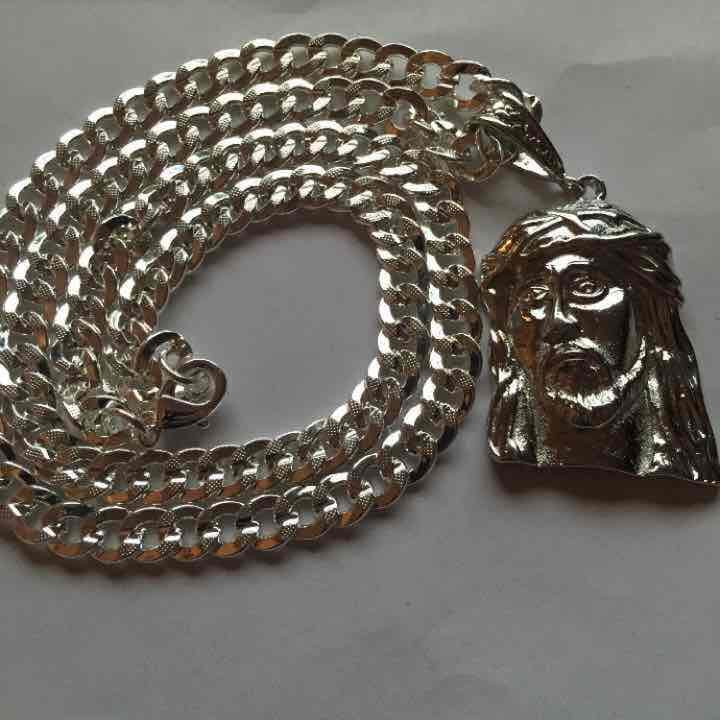 14K White Gold Jesus Christ Necklace New