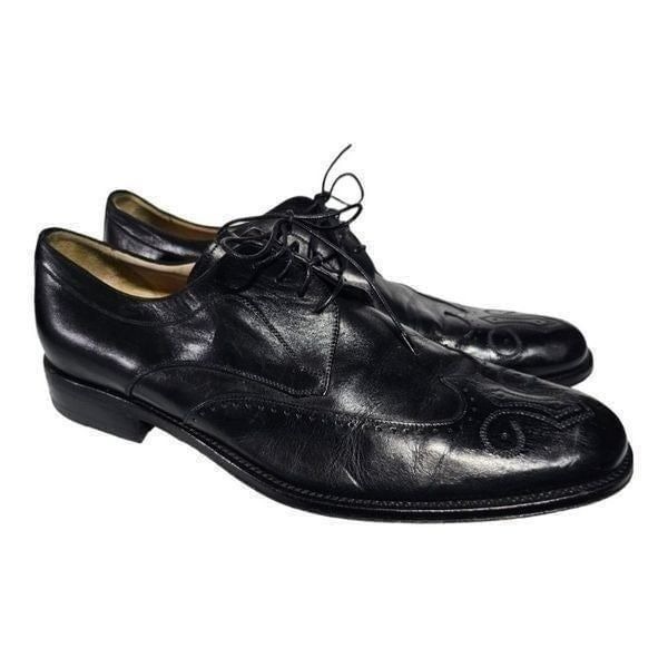 JOHNSTON & MURPHY Black Leather Wingtip Lace-Ups - Size 11 1/2
