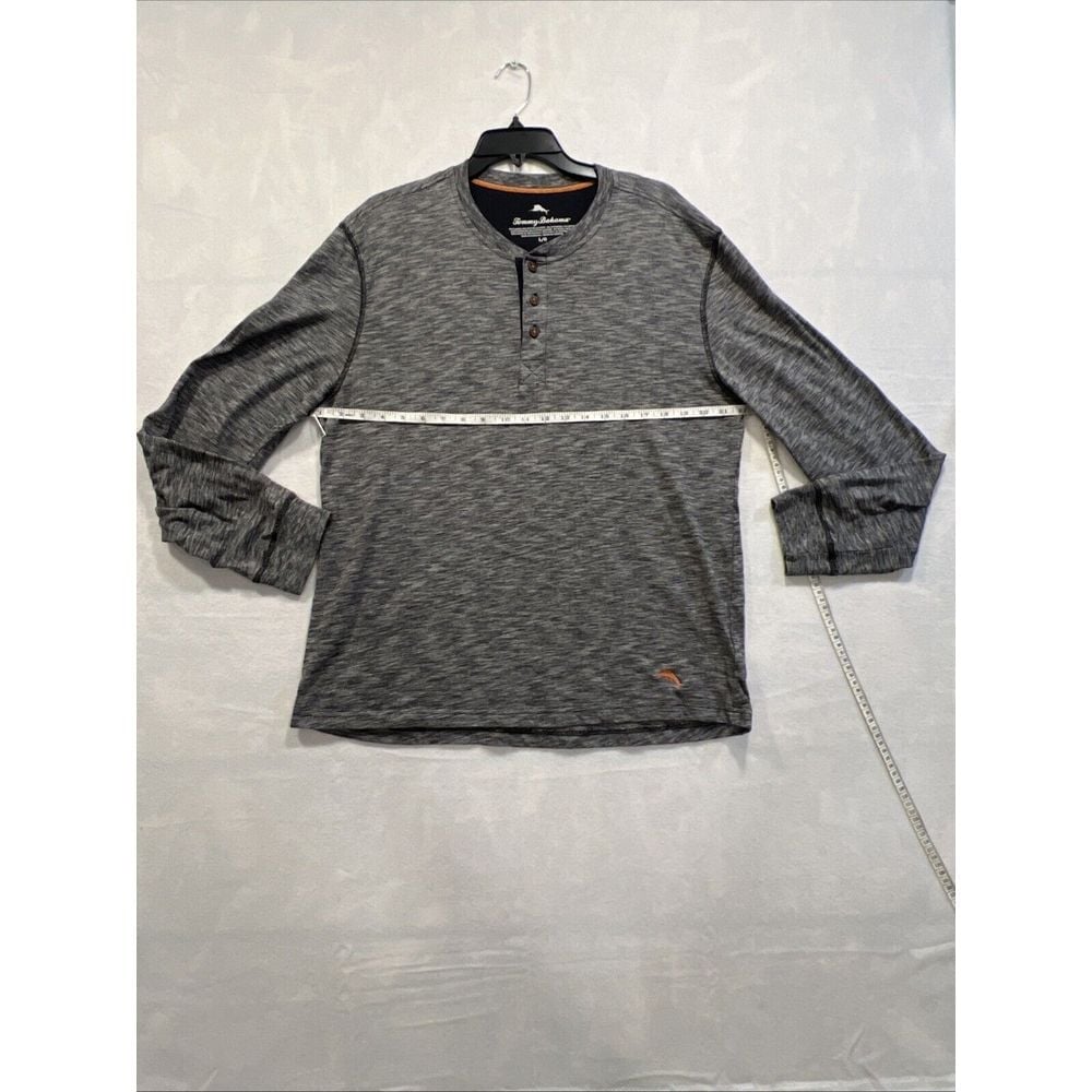 Tommy Bahama Shirt Mens Large Gray/Black Cotton Blend Long Sleeve Henley
