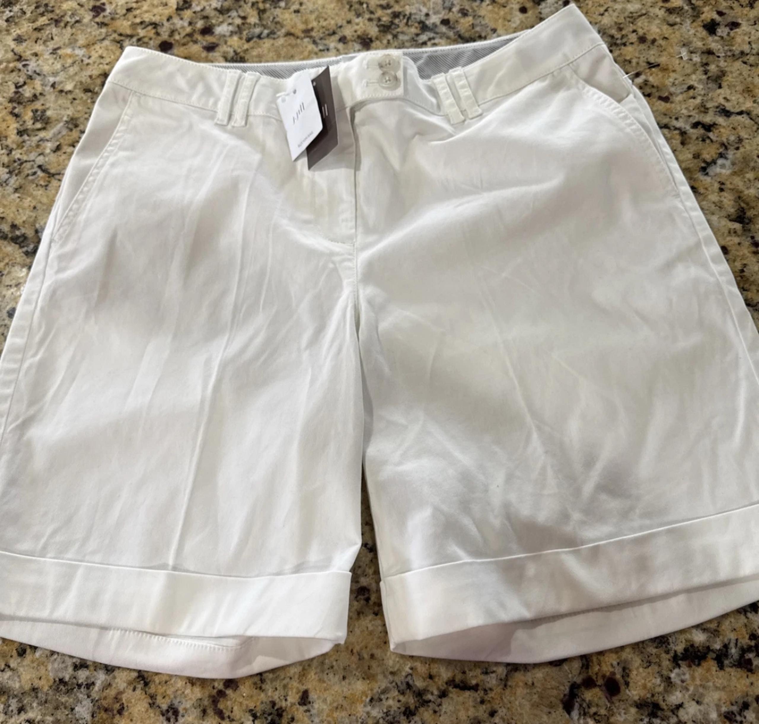 J Jill Live in Chino Shorts Womens 10 White Stretch Pockets Cuffed NEW