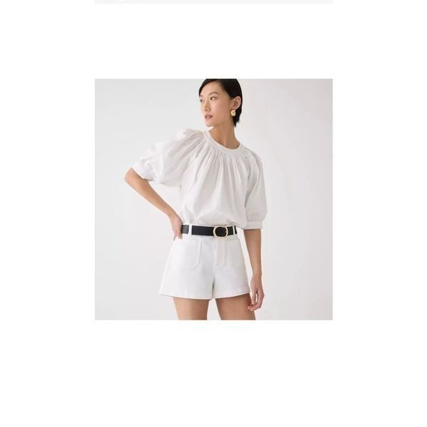 J. Crew Smock Neck Puff Sleeve Top Cotton Poplin White Blouse Cottagecore Size S