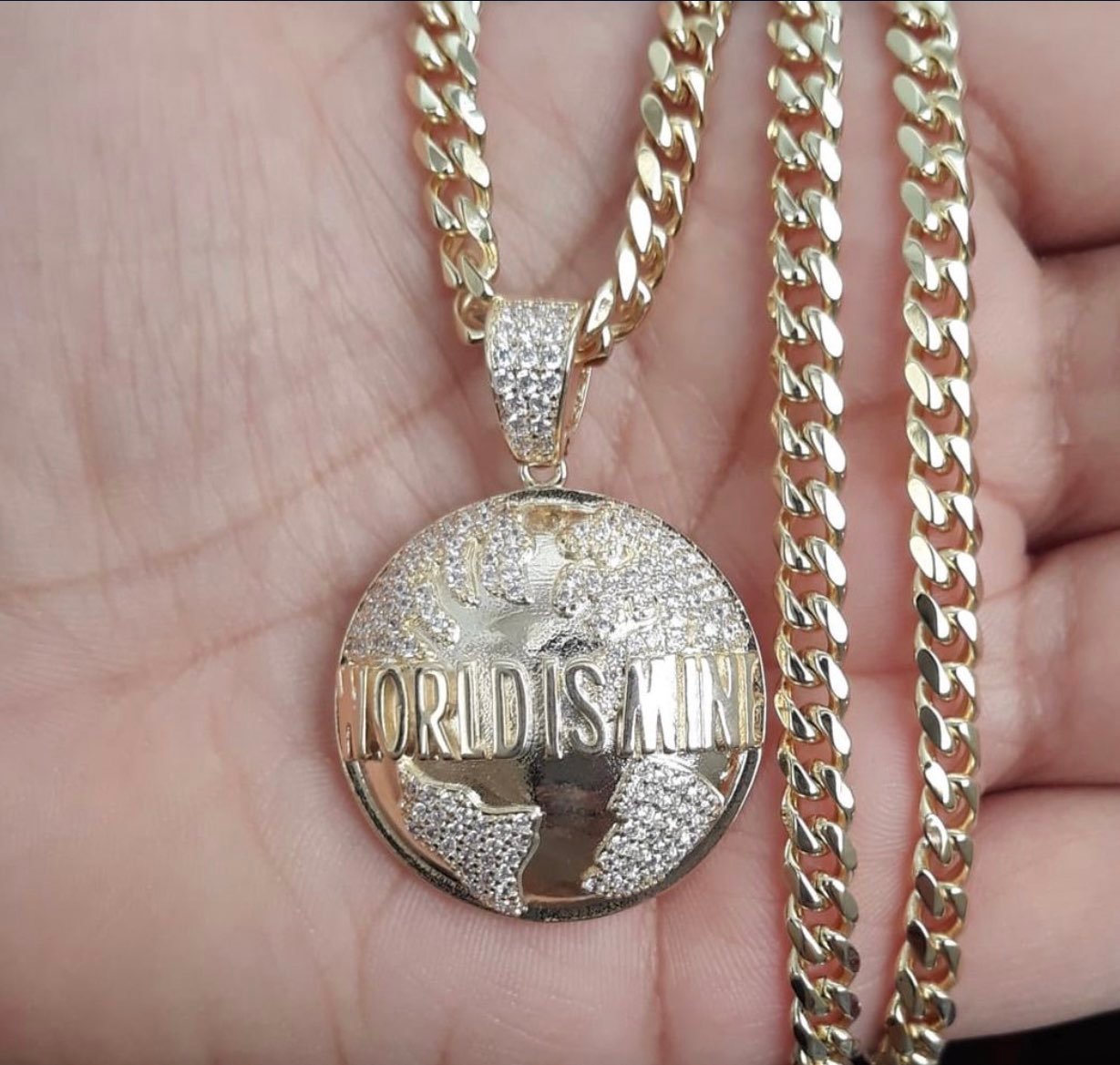 14k gold finish WORLD IS MINE necklace